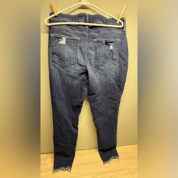 Dark Indigo Distressed Boyfriend Jeans - Women's - Picture 2 of 3